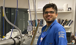 Anil Nair in the Laser Spectroscopy and Gas Dynamics Lab at UCLA, where rocket engine diagnostics are developed.