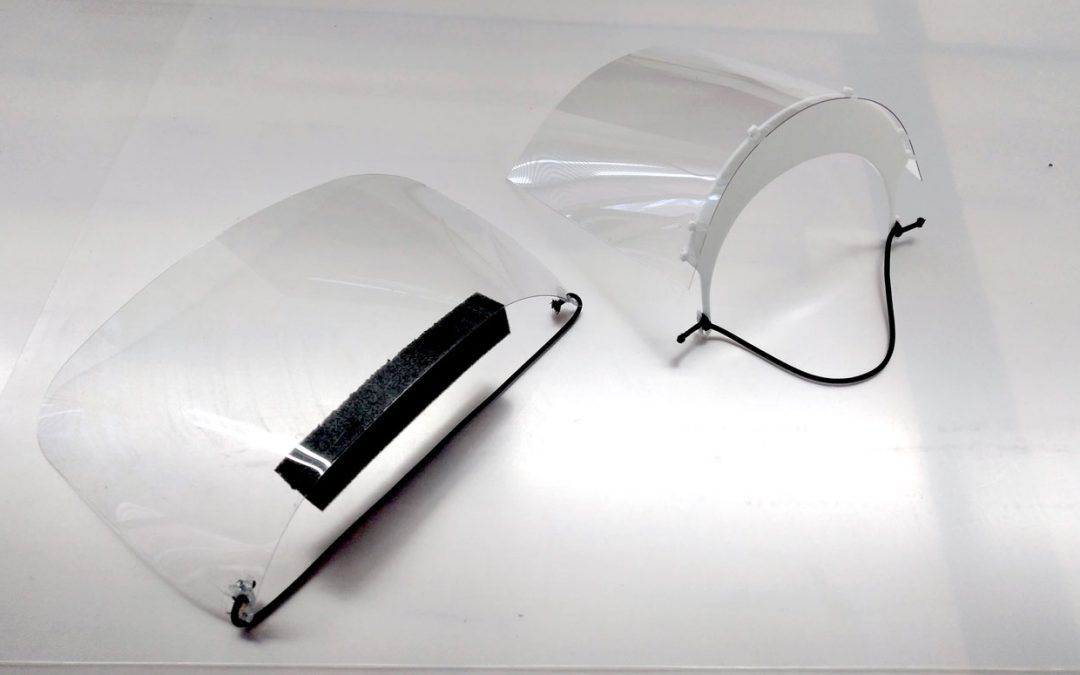 Laser-cut face shield (L) and 3D-printed model (R) — Jacob Schmidt/UCLA Samueli