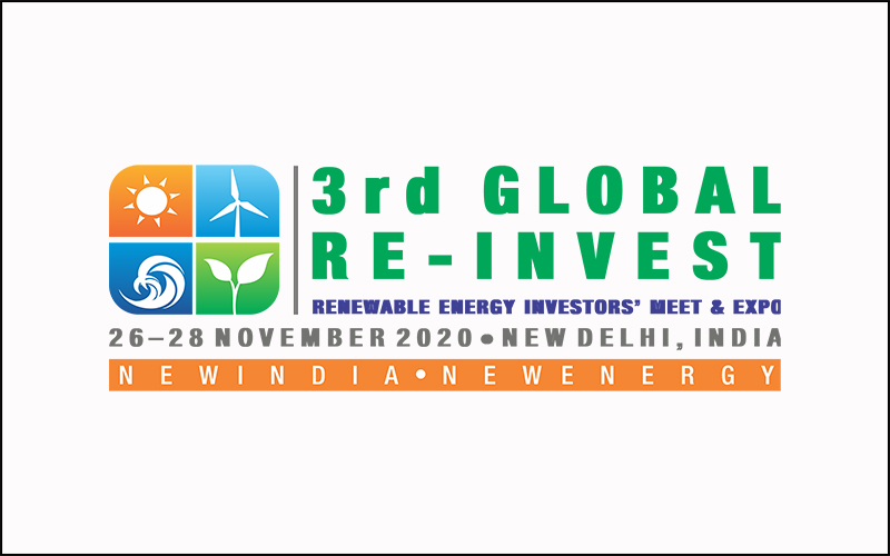 Logo for the 3rd Global Re-Invest Renewable Energy Investors' Meet & Expo, 26-28 November 2020, New Dehli, India